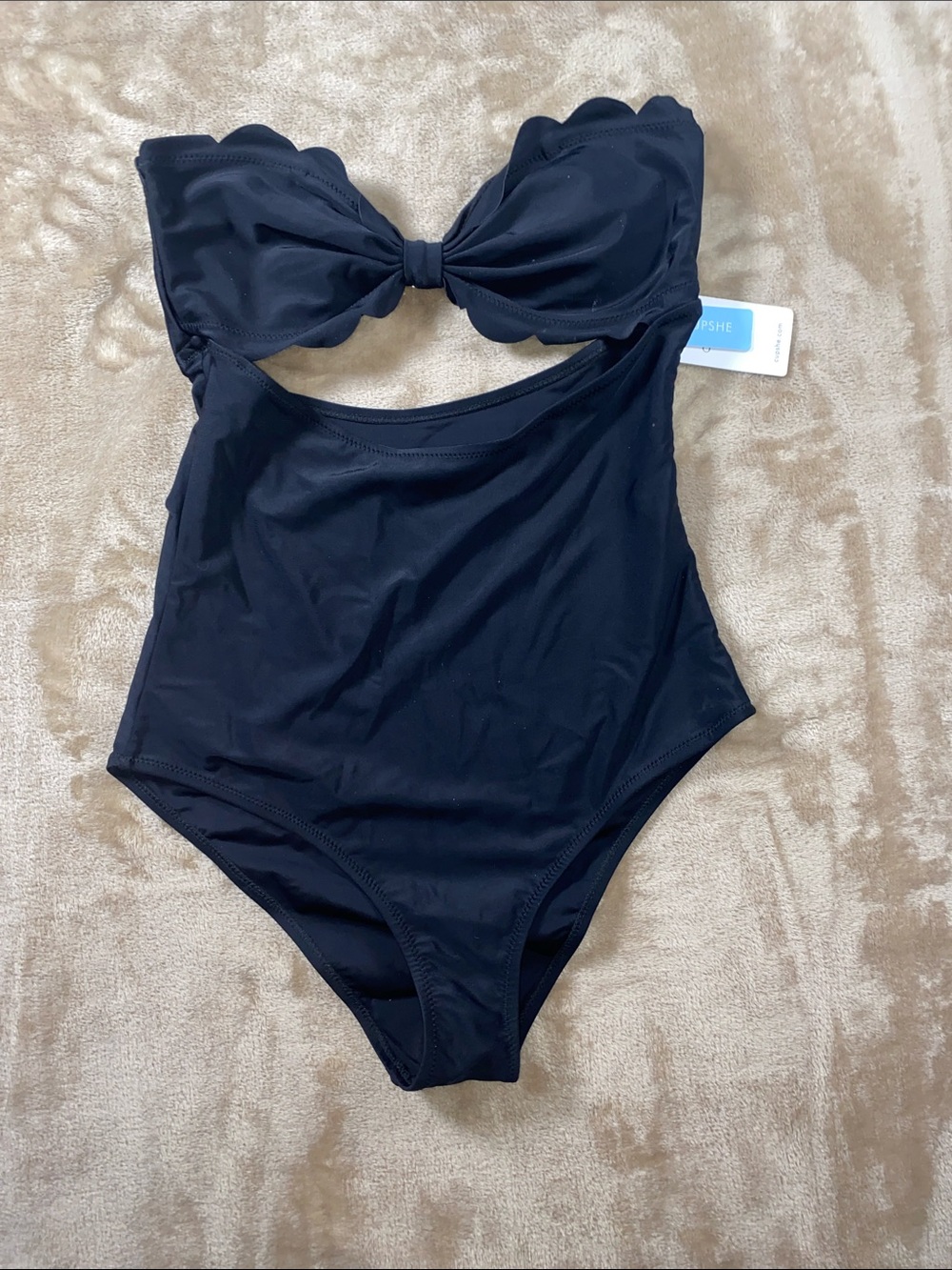Cupshe Black Scalloped Bow One-Piece Swimsuit